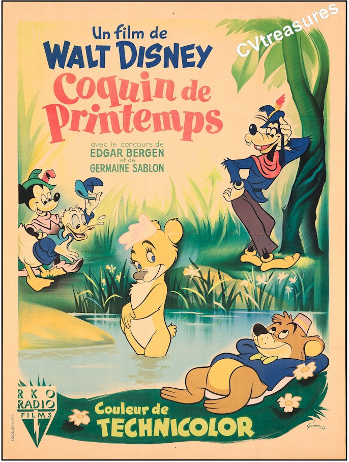Disney Authentic Original FUN and FANCY FREE Vintage Movie Theater Poster French Grande Walt Disney Donald Duck Memorabilia 1955 (Copy)