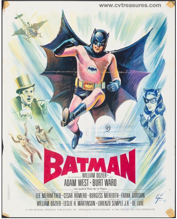 Batman Adam West Original Vintage French Movie Poster, 1966