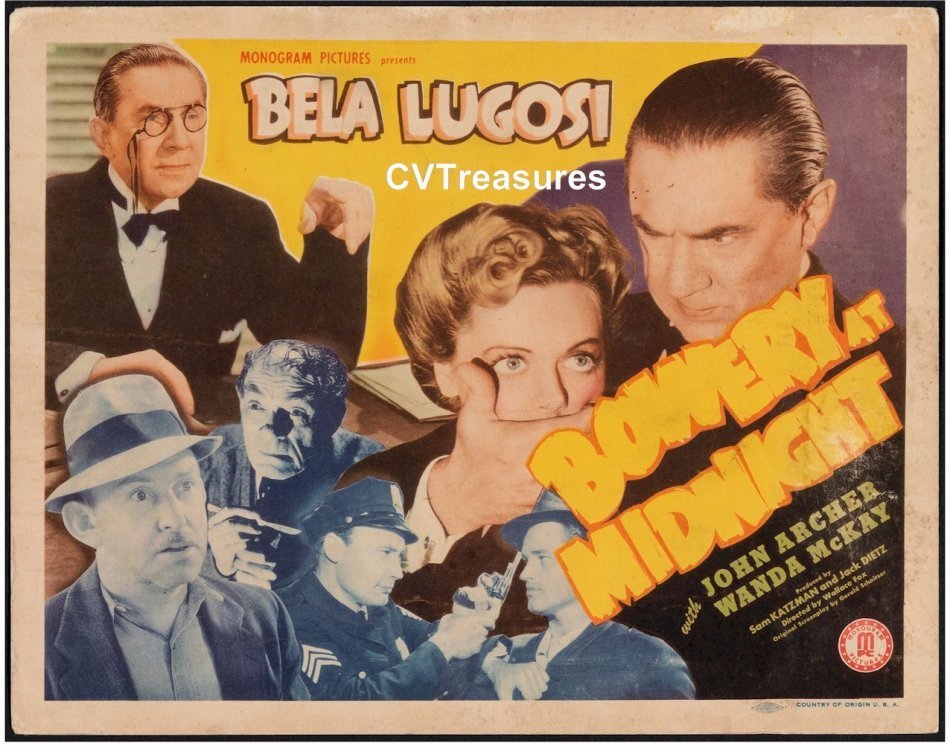 Bowery at Midnight Vintage Horror Movie Poster Title Card Lugosi