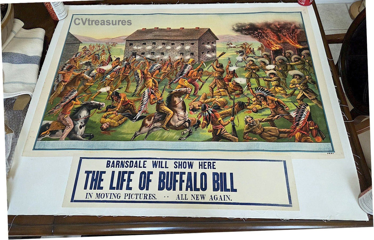 BUFFALO BILL CODY Vintage Wild West One Sheet Poster Lithograph 1912 A++