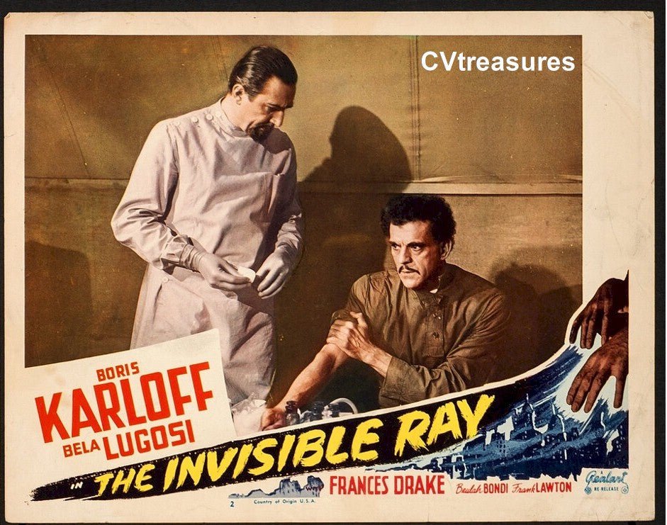 Classic Horror Movie Poster Lobby Card THE INVISIBLE RAY Boris Karloff Bela Lugosi 1