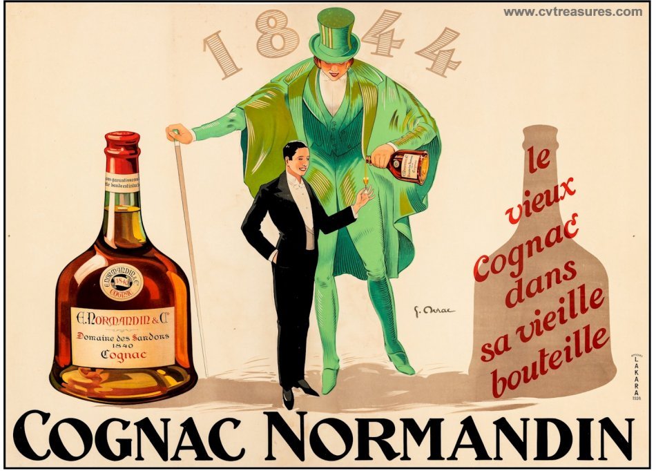 Cognac Original Antique French Advertising Lithograph Poster Art