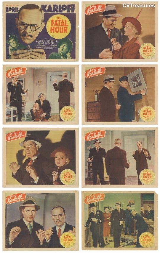 Fatal Hour Boris Karloff RARE Original Vintage Movie Poster Lobby Card Set