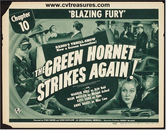 Green Hornet Strikes Again Vintage Movie Title Lobby Card 1941
