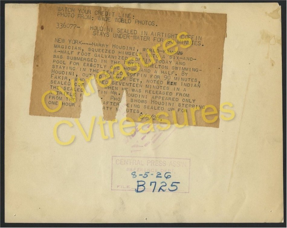 Harry Houdini Original Antique Vintage 1926 Escape Type 1 Photo Guaranteed Authentic Original