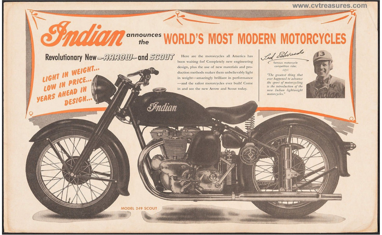 Indian Motorcycle Announces the World's Vintage Poster 1948 Vintage advertising