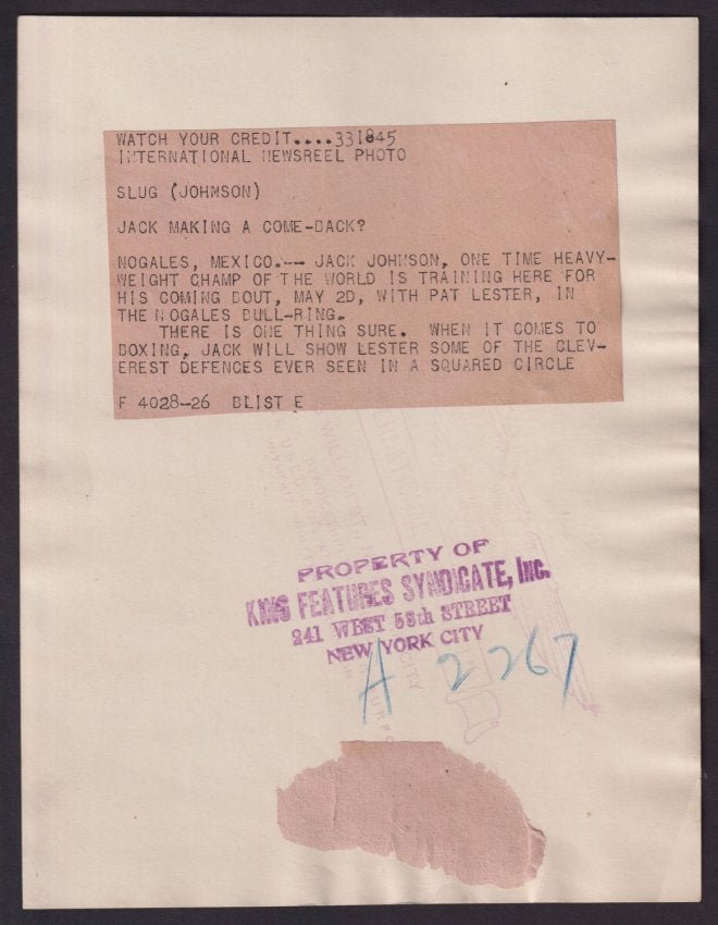 Jack Johnson Original Vintage TYPE 1 Boxing Photo, 1926