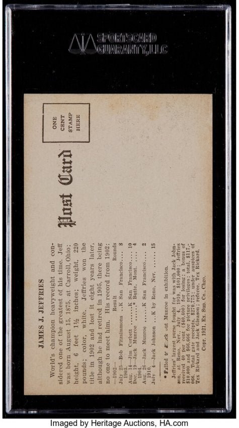 James Jeffries Vintage Postcard SGC Graded Boxing Memorabilia