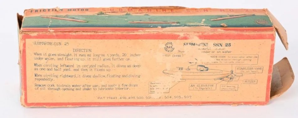 Japan Vintage WindupTin "Nautilus" Submarine Marusan w/BOX 1954