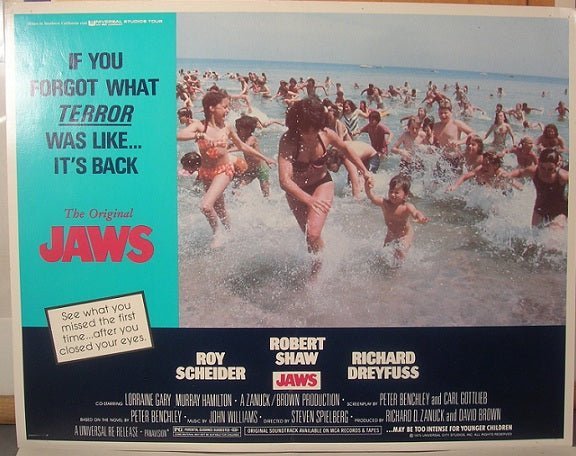 Jaws 1975 "same year' re - release lobby card movie poster 2