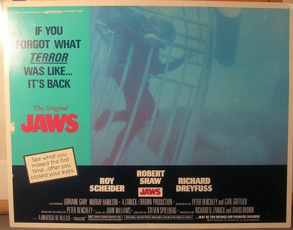 Jaws 1975 "same year' re - release lobby card movie poster 3