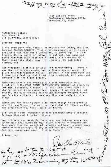 Katharine Hepburn Autograph Handwritten Note 1984