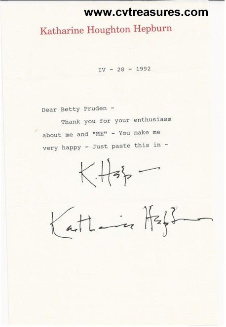 Katharine Hepburn Autographed Signed Letter SIGNED TWICE!