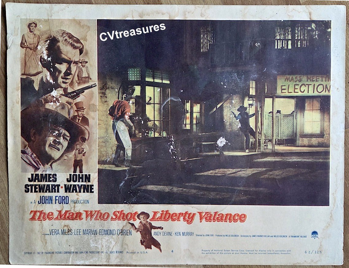 Man Who Shot Liberty Valance Original Authentic Vintage Western Movie Theater Poster Lobby Card John Wayne James Stewart 4b