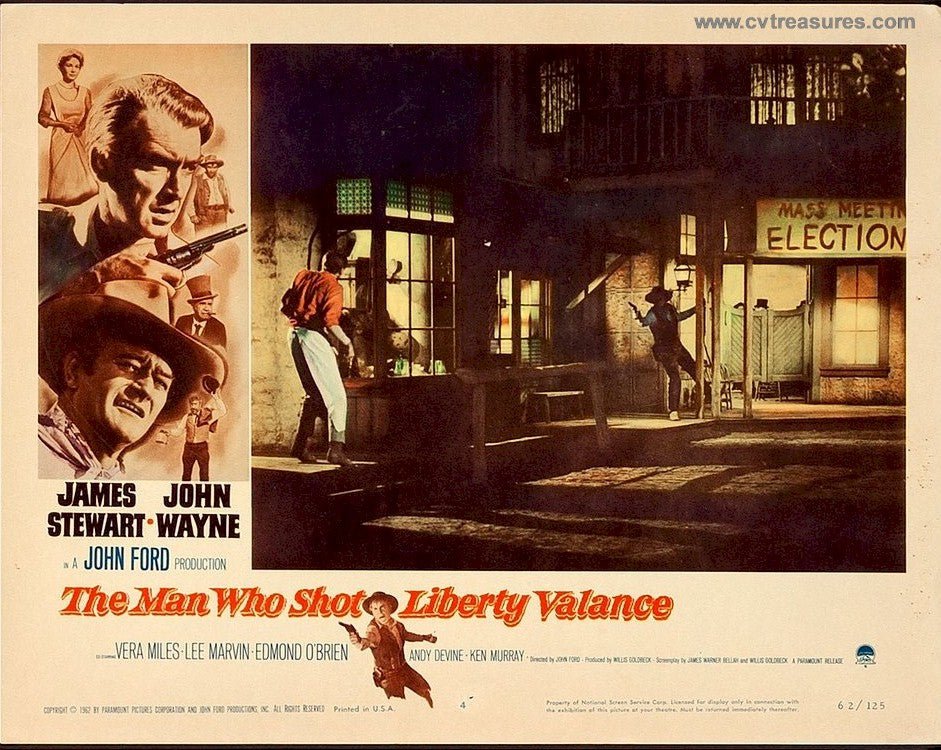 Man Who Shot Liberty Valance Original Authentic Vintage Western Movie Theater Poster Lobby Card John Wayne James Stewart
