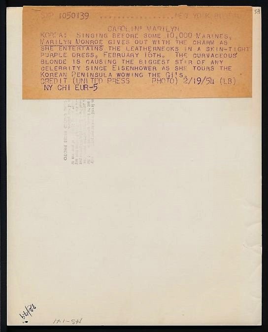 Marilyn Monroe Original Authentic Vintage Type 1 Photo Korean Tour 1954