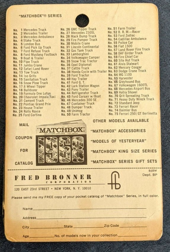 Matchbox Rare UNOPENED Original Blistered Vintage 1968