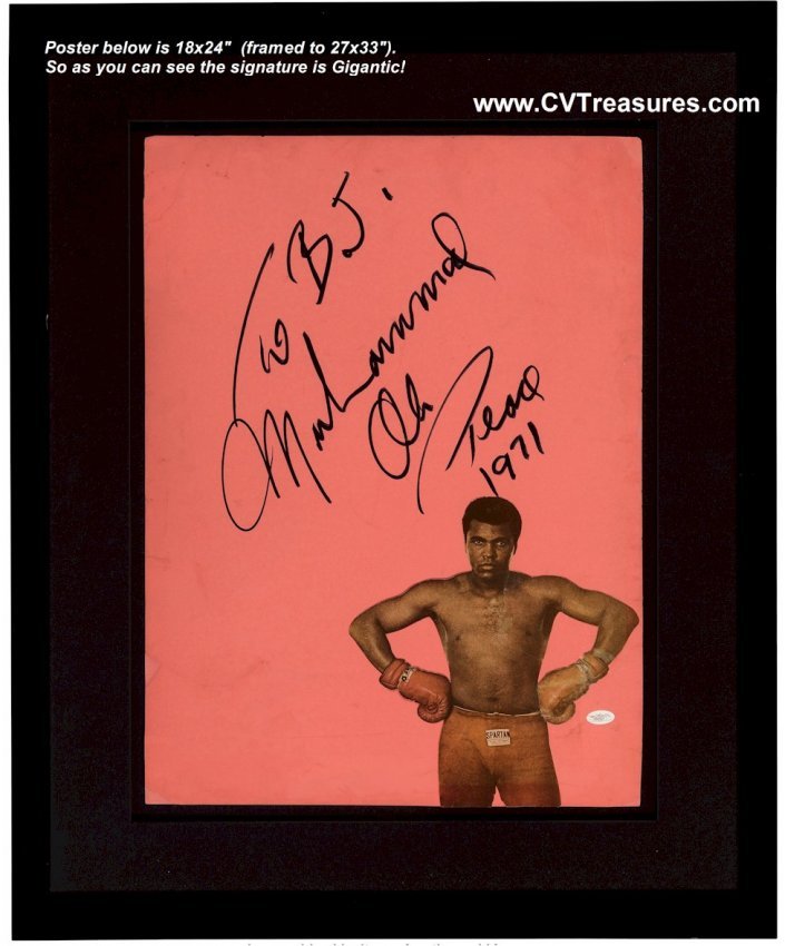 Muhammad Ali Autographed Sports Poster With Gigantic Signature Vintage Boxing Sports Memorabilia