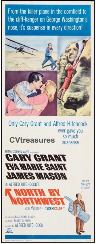 North by Northwest Alfred Hitchcock Original Vintage Movie Poster Insert Cary Grant Eva Marie Saint Guaranteed Authentic