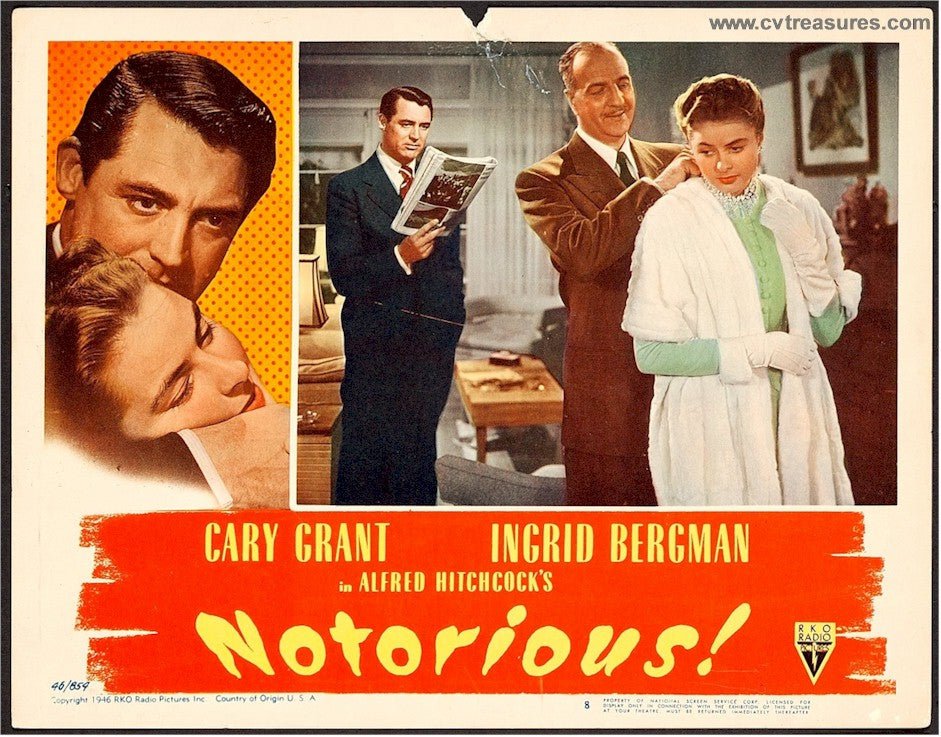 Notorious Alfred Hitchcock Movie Poster Original Vintage Lobby Card Cary Grant Ingrid Bergman Guaranteed Authentic 24x