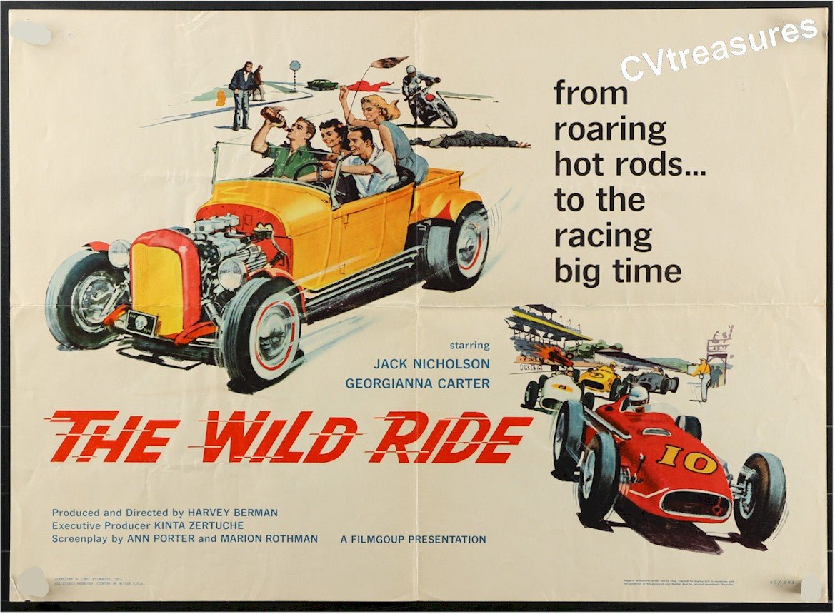 Original Vintage Movie Poster Half Sheet WILD RIDE Jack Nicholson Classic Car Art 1960