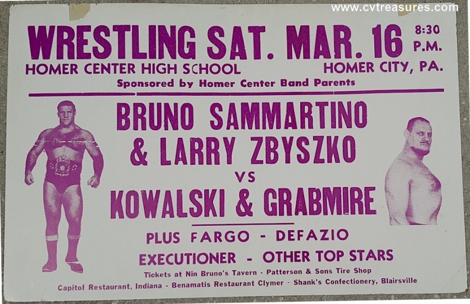 Original Vintage Wrestling Poster Bruno Sammartino Kowalski Classic Sports Memorabilia 1968