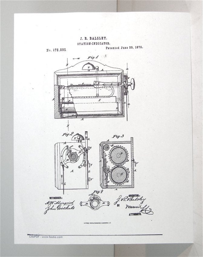Patent Office Patent Model Railroad Train Station Indicator 1876