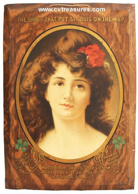 SHOE Original Antique Vintage TIN LITHO Advertisement Sign