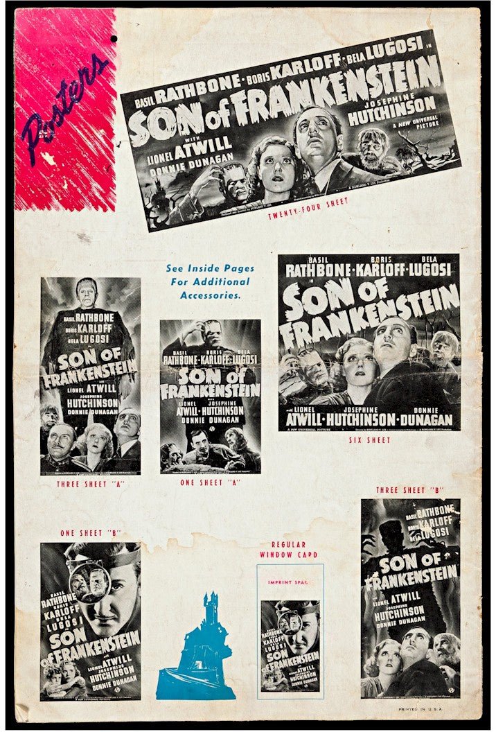 Son of Frankenstein Original Authentic Vintage Movie PRESSBOOK Boris Karloff Basil Rathbone Bela Lugosi 1939