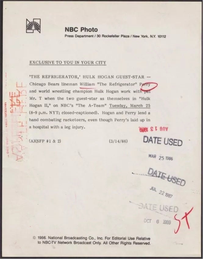 The A - Team Vintage Sports Memorabilia Type 1 Historical Photo Hulk Hogan Mr T Fridge Perry