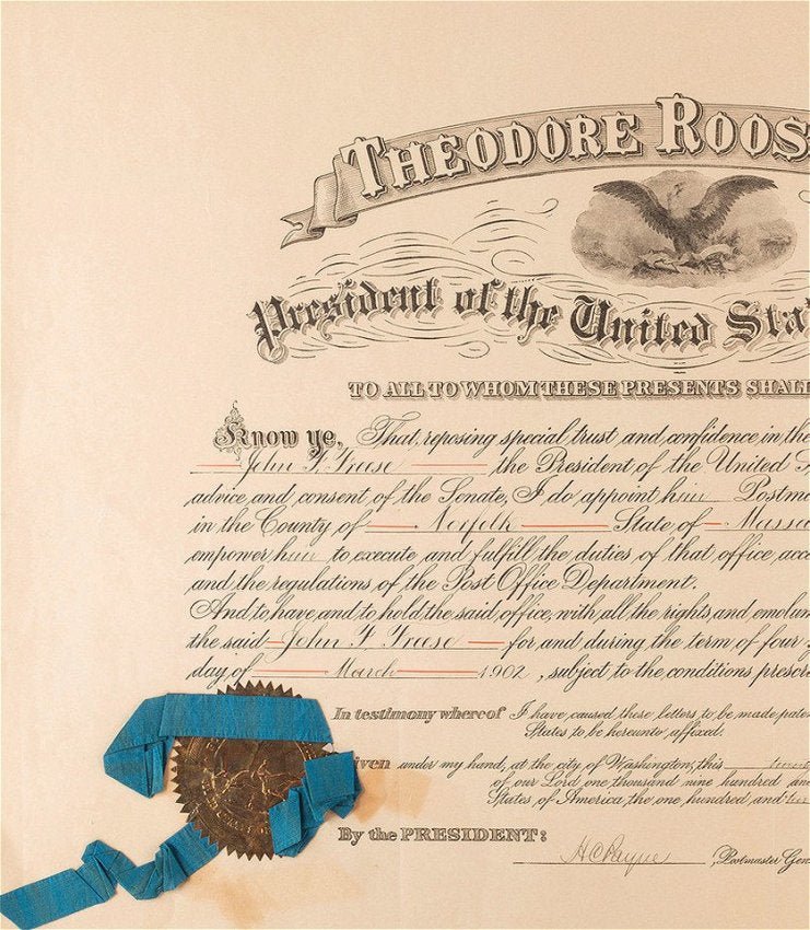 Theodore Roosevelt Signed Autographed Presidential Appointment