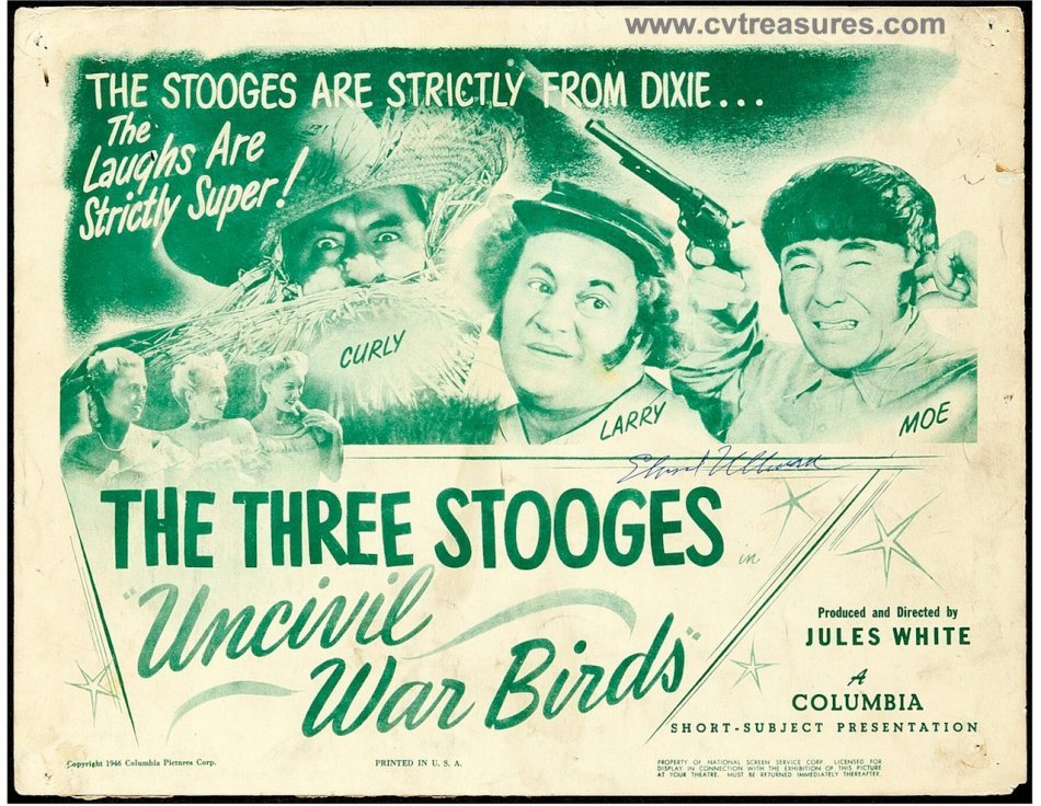 Three Stooges Uncivil War Birds Original Authentic Vintage Movie Theater Title Lobby Card Poster