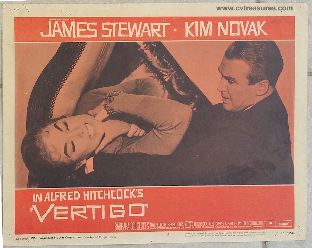 Vertigo Alfred Hitchcock Movie Poster Original Vintage Lobby Card James Stewart Kim Novak Guaranteed Authentic 24x