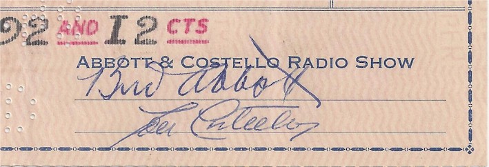 Abbott & Costello RARE Autographed Signed Business Check 1948 - Click Image to Close