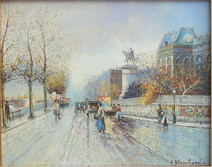 Antoine Blanchard Paris Streets Oil Board Painting - Click Image to Close