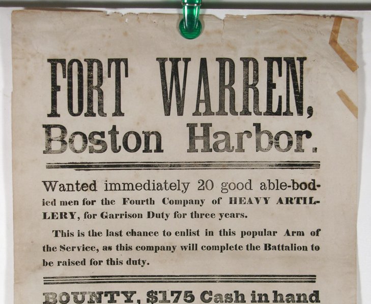 Civil War Recruiting Broadside Poster Boston Artillery Company - Click Image to Close