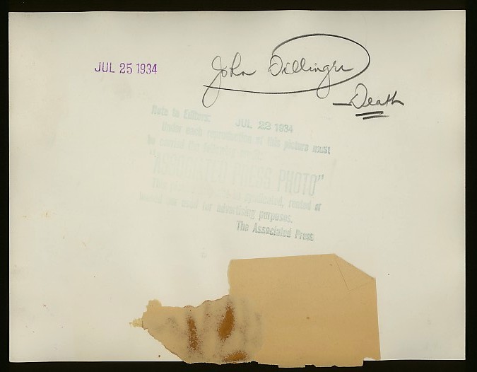 John Dillinger photos - Original Death Scene Wire Service Photo1 - Click Image to Close