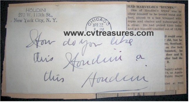 Harry Houdini RARE DOUBLE signed Autograph Signatures 1926 PSA - Click Image to Close