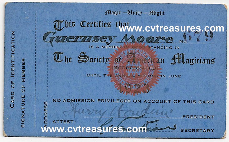 Harry Houdini Autograph Signed American Magicians membershipcard - Click Image to Close