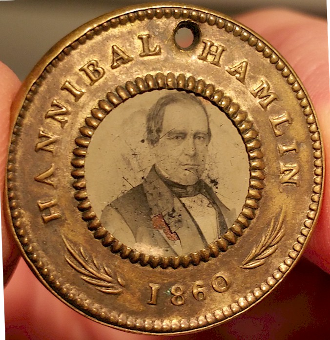 Abraham Lincoln Hannibal Hamlin Political Pin/Token,1860 leaf - Click Image to Close