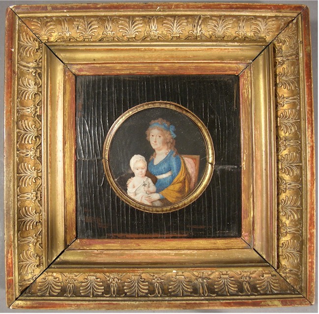 Mother & Child 18th Century Miniature Oil Painting - Click Image to Close