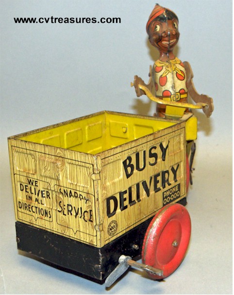Black Pinocchio Tin Mars Busy Delivery Cart 1930s RARE - Click Image to Close