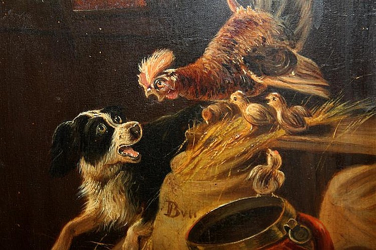 HENRIETTE RONNER Painitng oil panel hen protecting her chicks - Click Image to Close