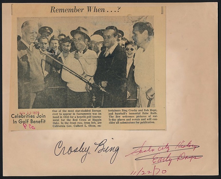Babe Ruth-Bob Hope-Bing Crosby Original Vintage Press Photo - Click Image to Close