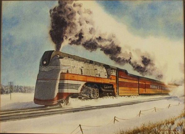 Francis Wenderoth Saunders Locomotive Snow Watercolor - Click Image to Close