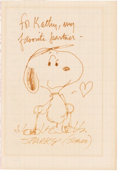 Charles Schulz Original Autograph Sketch Drawing "Snoopy" - Click Image to Close
