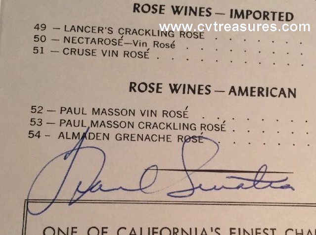 Frank Sinatra Autographed Signed CAL NEVA LODGE Casino Wine Menu - Click Image to Close
