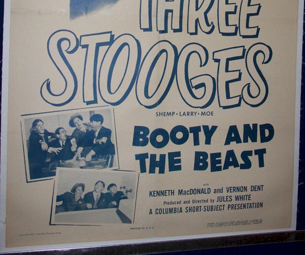 Three 3 Stooges Vintage Movie Poster Booty and the Beast 1953 - Click Image to Close