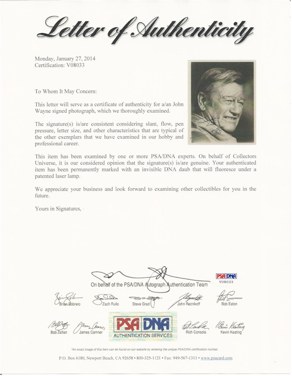 John Wayne Original Vintage Autographed Signed Photo PSA Cert - Click Image to Close