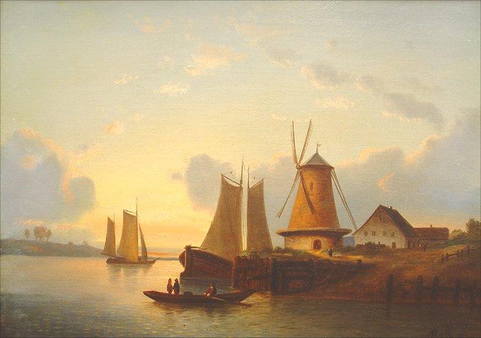 Both "Sunset Over Lake" Oil Painting 19th Century - Click Image to Close